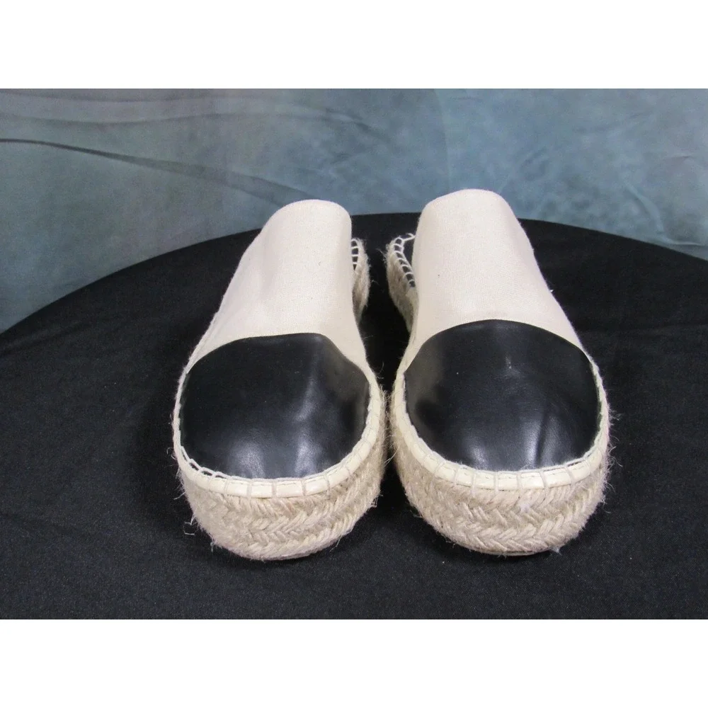 South Beach Womens Espadrille Mule Sandals Cream Black Cap Toe Jute Platform 7